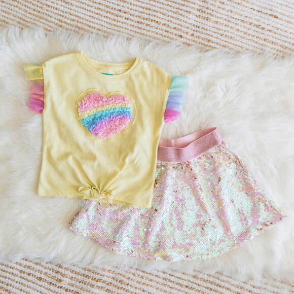 365 KIDS GARANIMALS GIRLS SZ 4T 2 PC SET MULTICOLOR TOP SKIRT TULLE SEQUINS - Picture 1 of 8